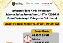 Disdukcapil Kabupaten Sukabumi Buka Informasi Penyesuaian Layanan Jam Kerja Selama Bulan Ramadhan 1447 H