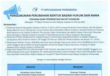 BPR SUKABUMI Bertranformasi Menjadi PT BANK PEREKONOMIAN RAKYAT SUKABUMI (PERSERODA)