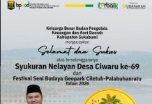 Keluarga Besar BPKAD Kabupaten Sukabumi Mengucapkan Selamat dan Sukses atas Terselenggaranya Syukuran Nelayan Desa Ciwaru ke-69