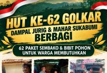 HUT ke-62 Partai Golkar Diwarnai Aksi Nyata, Dampal Jurig dan MAHAR Sukabumi Salurkan 62 Paket Sembako serta Bibit Pohon